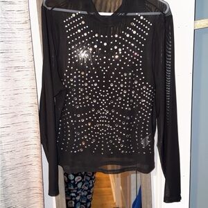 SHEIN Black Mesh Studded Blouse